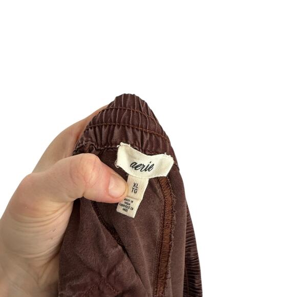 Aerie Brown 100% Lyocell Wide Leg Pants Boho Y2K High Rise Baggy Womens XL - Picture 5 of 7